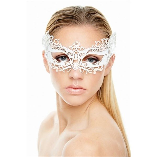 Perfectpretend White with Clear Rhinestones Luxurious Foxy Laser Cut Masquerade Mask - One Size PE2606742